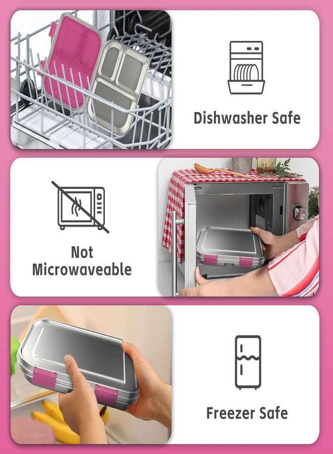 BOSEDSANG Stainless Steel Kids Leak-Resistant Bento Lunch Box, 3-Compartments with Silicone Container, Dishwasher-Safe, Child-Friendly Design for School, Picnics & Travel,BPA-Free(Pink) - Image 4